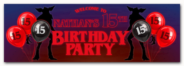 Personalised Party Banner For Kids Birthday Stranger Things Balloons Monster