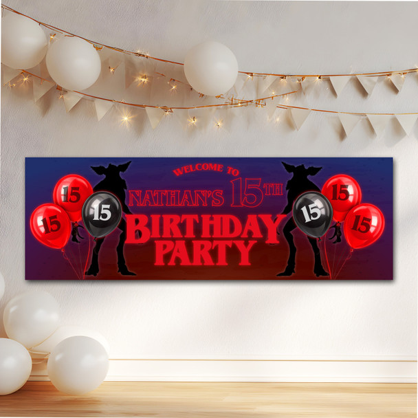 Personalised Party Banner For Kids Birthday Stranger Things Balloons Monster