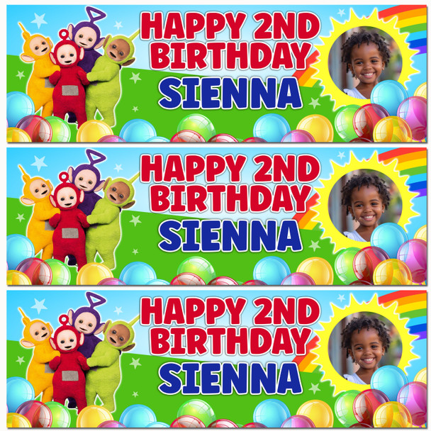 Personalised Party Banner For Kids Birthday Teletubbies Sun Photo
