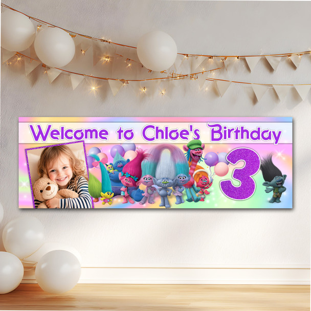 Personalised Party Banner For Kids Birthday Trolls Girls