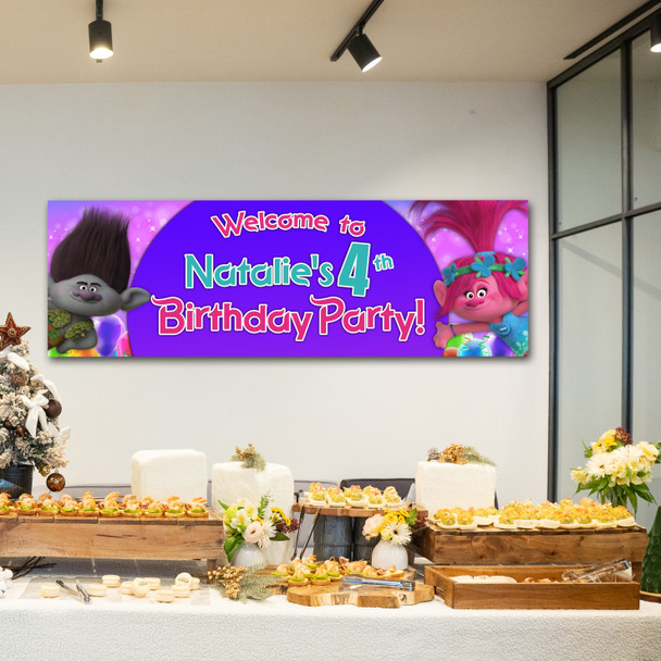 Personalised Party Banner For Kids Birthday Trolls Purple
