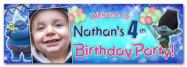 Personalised Party Banner For Kids Birthday Boys Trolls Photo