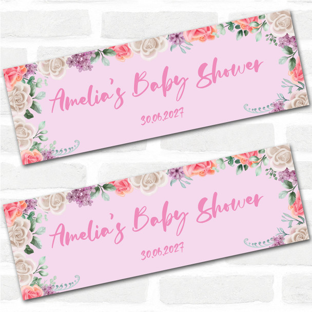 Personalised Party Banner For Baby Shower Flowers Pink