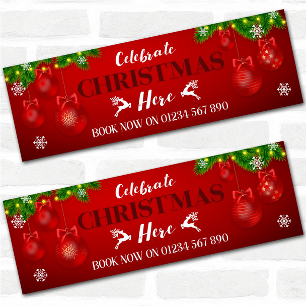 Personalised Party Banner For Christmas Celebrate Here Business Red Bauble