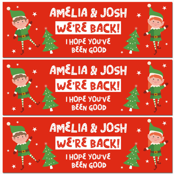Personalised Party Banner For Christmas Elf Arrival We're Back! Green