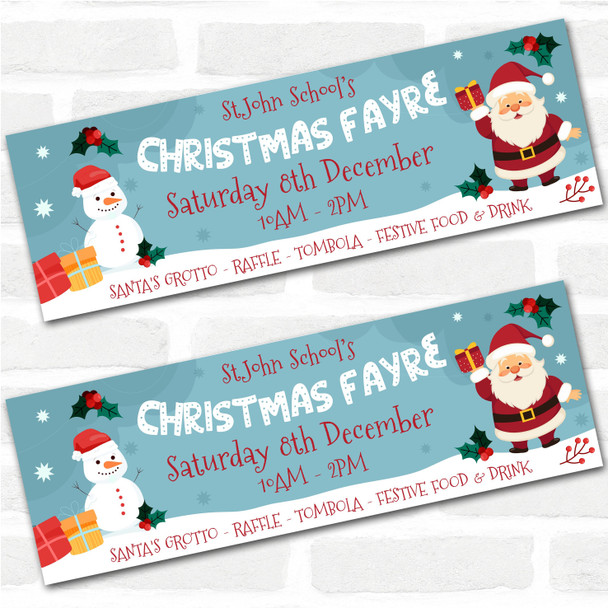 Personalised Party Banner For Christmas Fayre School Blue Santa Snowman
