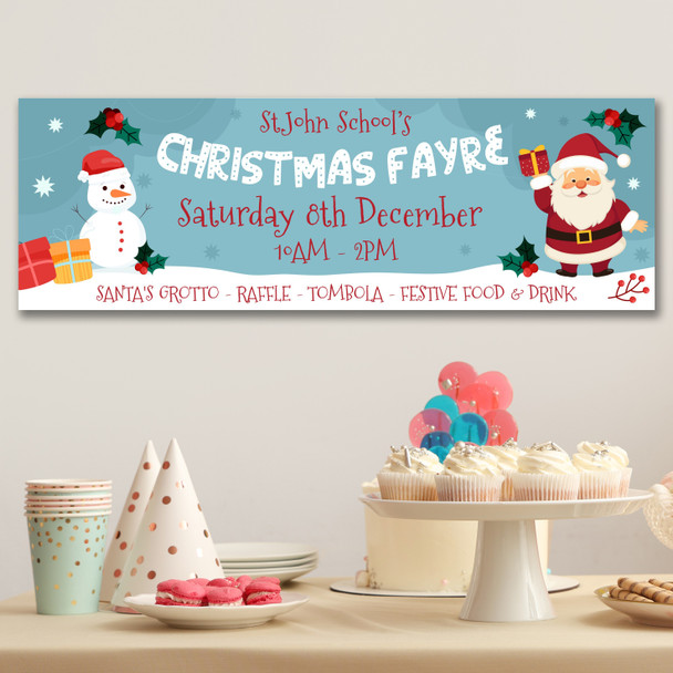 Personalised Party Banner For Christmas Fayre School Blue Santa Snowman