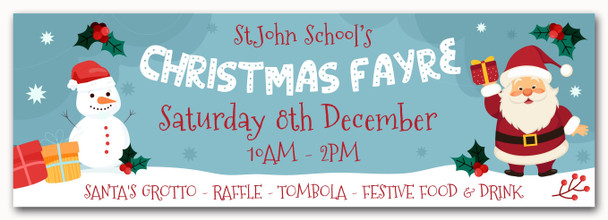 Personalised Party Banner For Christmas Fayre School Blue Santa Snowman