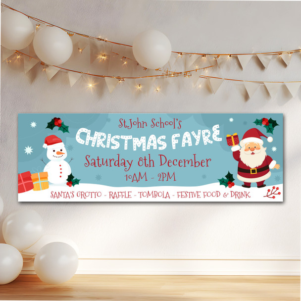 Personalised Party Banner For Christmas Fayre School Blue Santa Snowman