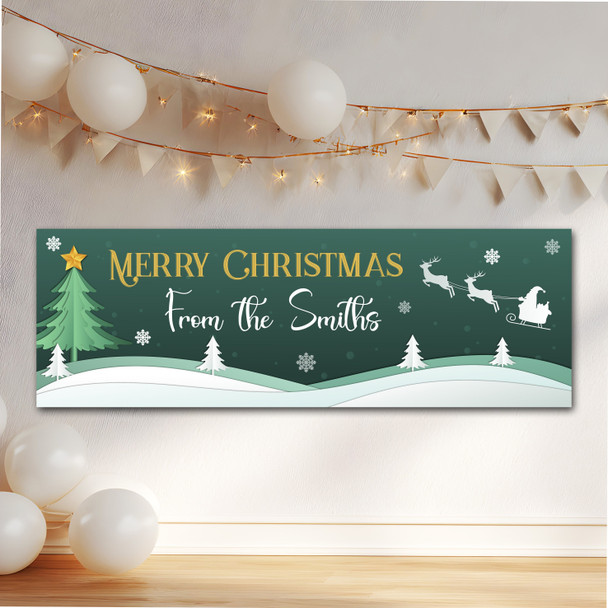 Personalised Party Banner For Christmas From Family Green Tree Santa