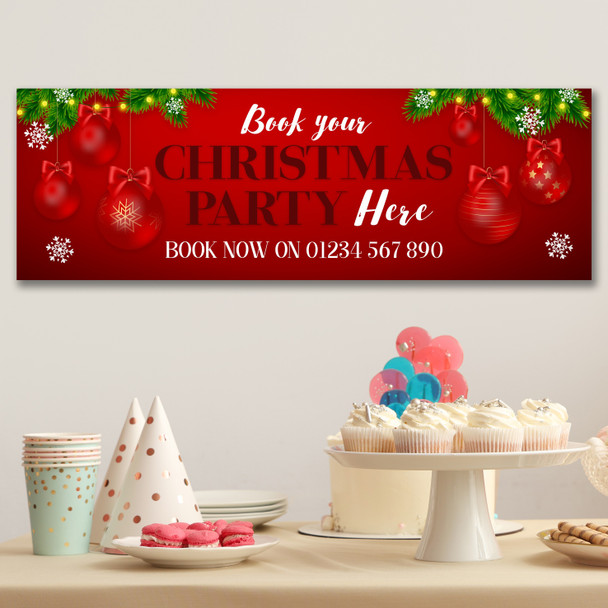 Personalised Party Banner For Christmas Party Book Here Business Red Bauble
