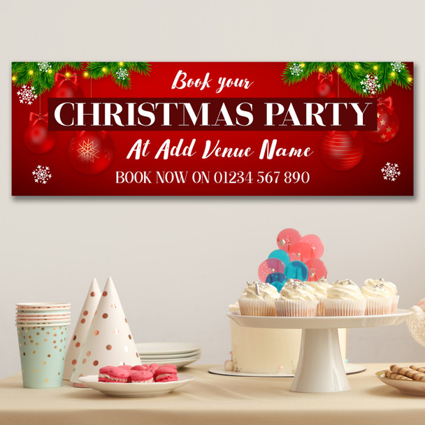 Personalised Party Banner For Christmas Party Book Venue Name Business Red