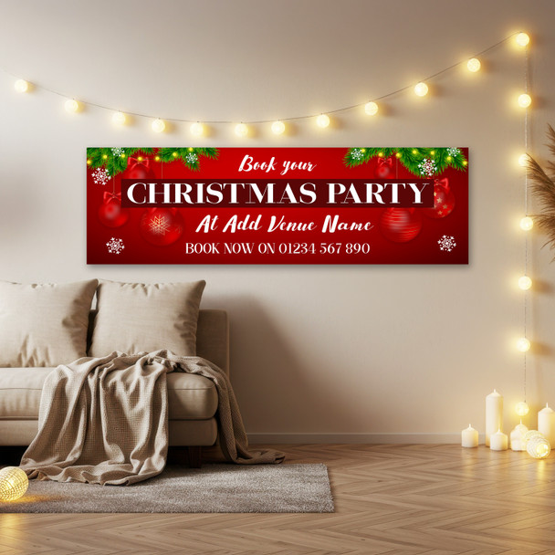 Personalised Party Banner For Christmas Party Book Venue Name Business Red