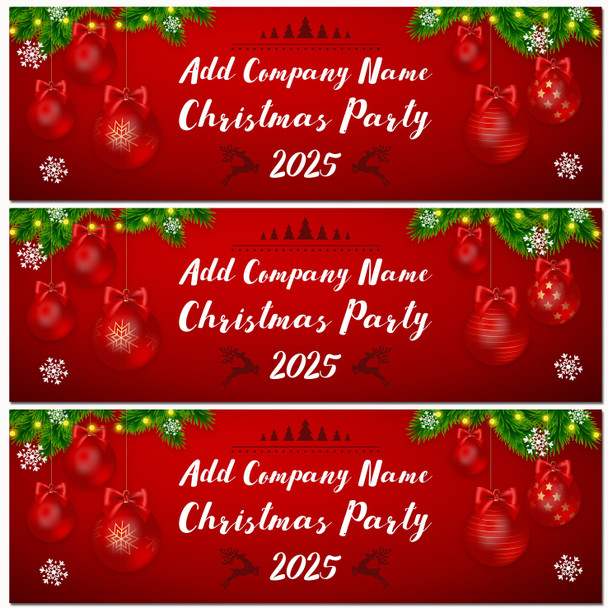 Personalised Party Banner For Christmas Party Company Red Baubles