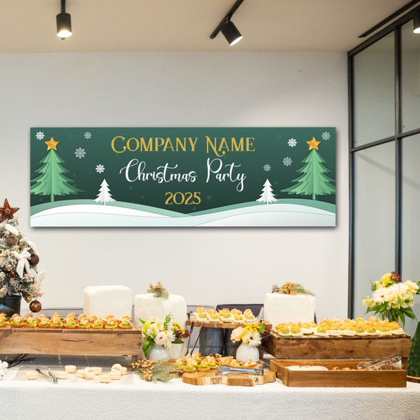 Personalised Party Banner For Christmas Party Green Tree Snow