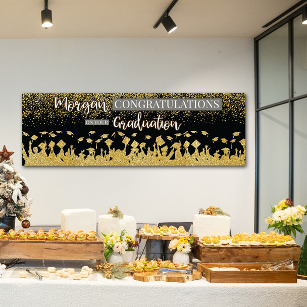 Personalised Party Banner For Graduation Gold Glitter Hats