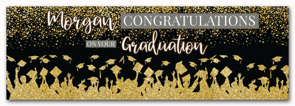 Personalised Party Banner For Graduation Gold Glitter Hats
