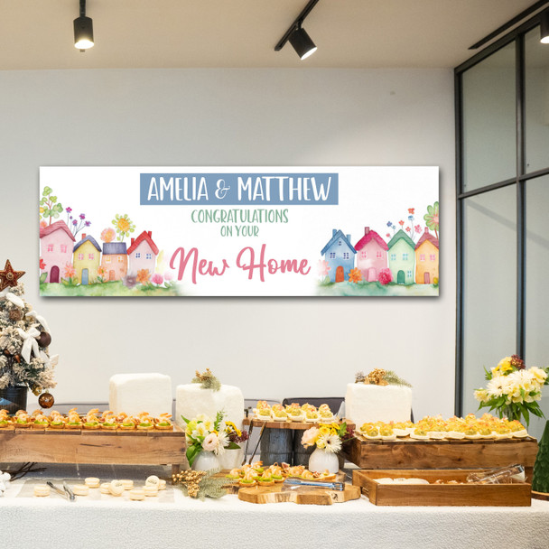 Personalised Party Banner For Housewarming New Home Colourful Houses