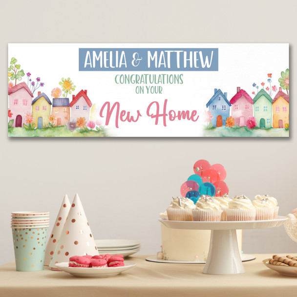 Personalised Party Banner For Housewarming New Home Colourful Houses