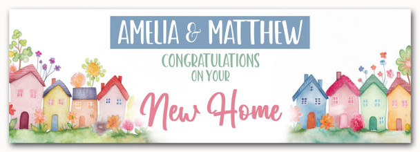 Personalised Party Banner For Housewarming New Home Colourful Houses