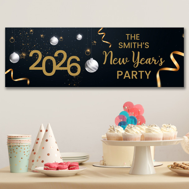 Personalised Party Banner For New Year Party Any Year Family Black Gold