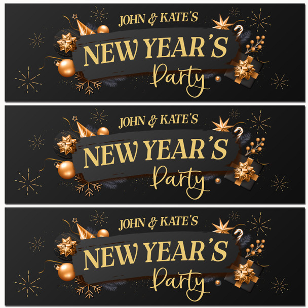 Personalised Party Banner For New Year Party Couple Gold Black