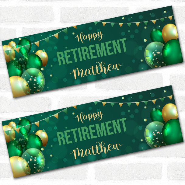 Personalised Party Banner For Retirement Male Green Gold Balloons