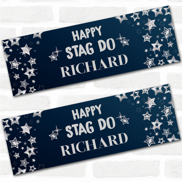 Personalised Party Banner For Stag Do Blue Silver Stars