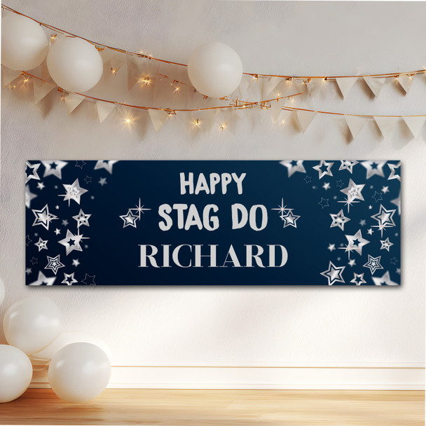 Personalised Party Banner For Stag Do Blue Silver Stars