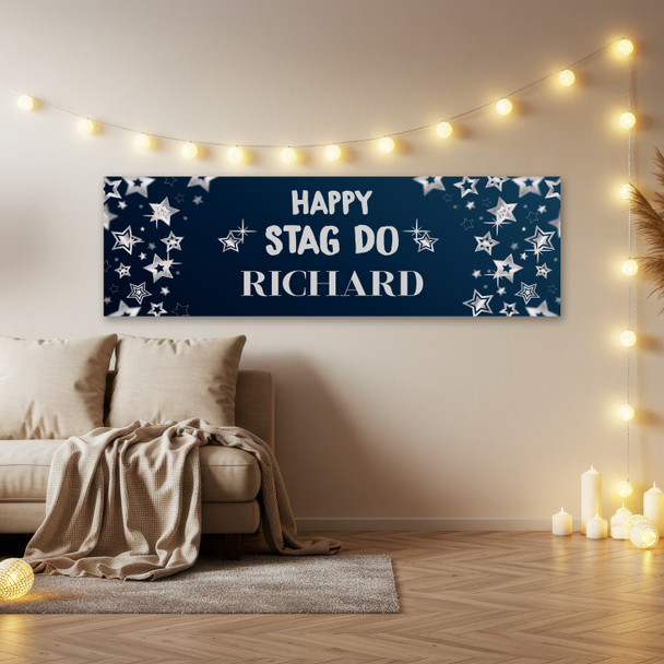 Personalised Party Banner For Stag Do Blue Silver Stars