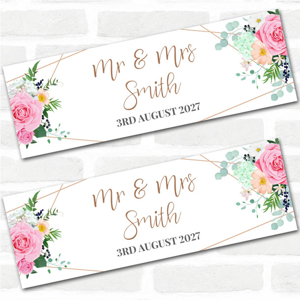 Personalised Party Banner For Wedding Day Flowers Pink Gold
