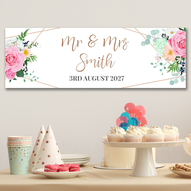 Personalised Party Banner For Wedding Day Flowers Pink Gold