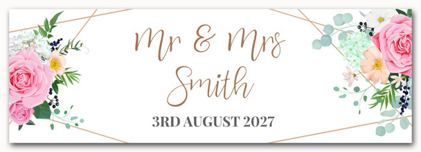 Personalised Party Banner For Wedding Day Flowers Pink Gold