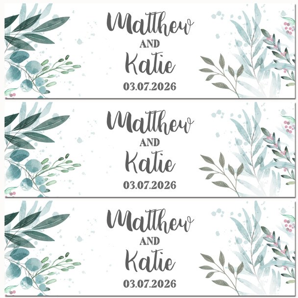 Personalised Party Banner For Wedding Day Foliage Green Leaves Silver