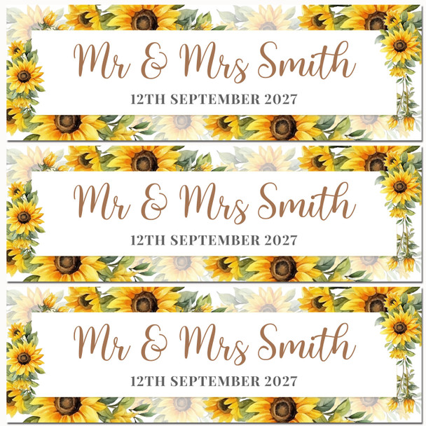 Personalised Party Banner For Wedding Day Welcome Congratulations Sunflower Gold
