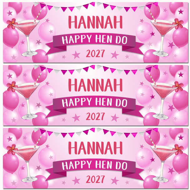 Personalised Party Banner For Hen Do Female Cocktail Pink Balloons