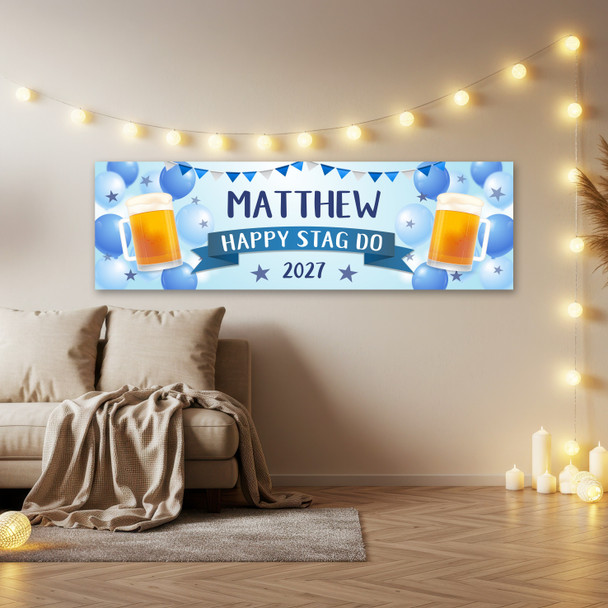 Personalised Party Banner For Stag Do Male Beer Blue Balloons