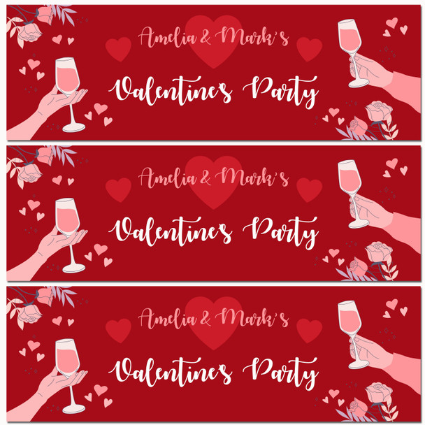 Personalised Party Banner For Valentine's Day Party Red Wine Hands Heart
