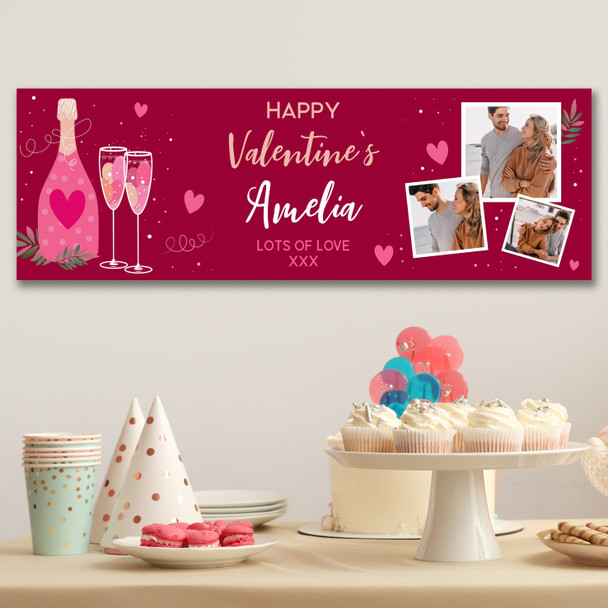 Personalised Party Banner For Valentine's Day Photo Champagne Flutes Red