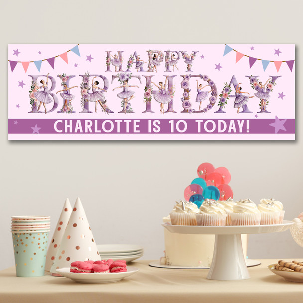 Personalised Party Banner For Kids Birthday Watercolour Ballet Letters