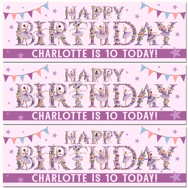 Personalised Party Banner For Kids Birthday Watercolour Ballet Letters