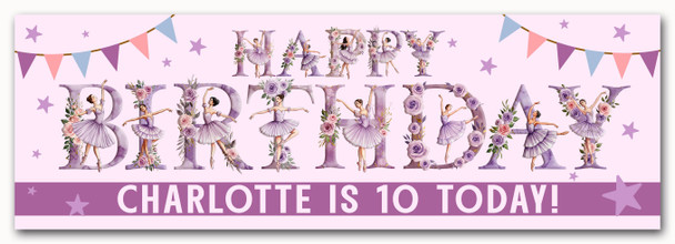 Personalised Party Banner For Kids Birthday Watercolour Ballet Letters