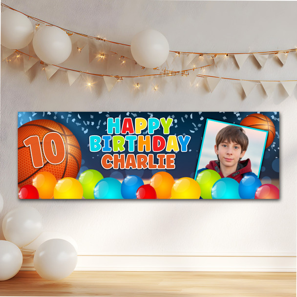Personalised Party Banner For Kids Birthday Basketball Photo