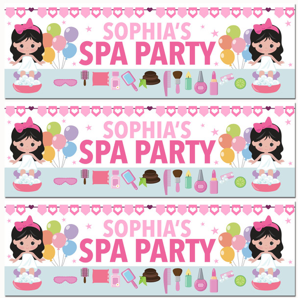 Personalised Party Banner For Kids Birthday Black Hair Cute Girl Spa Party