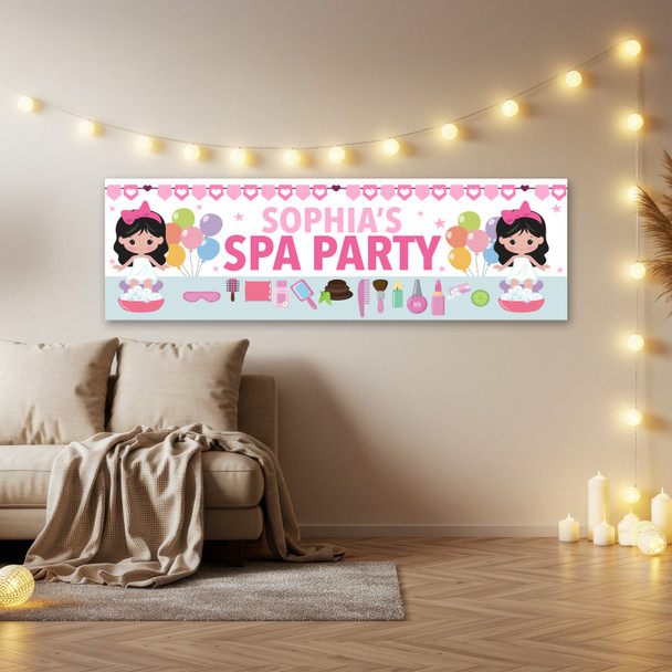 Personalised Party Banner For Kids Birthday Black Hair Cute Girl Spa Party