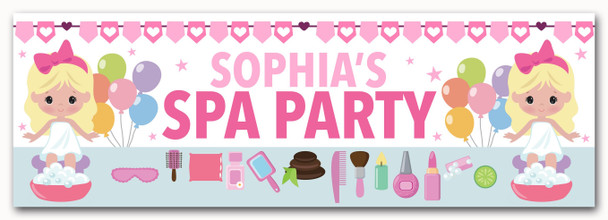Personalised Party Banner For Kids Birthday Blonde Hair Cute Girl Spa Party