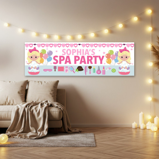 Personalised Party Banner For Kids Birthday Blonde Hair Cute Girl Spa Party