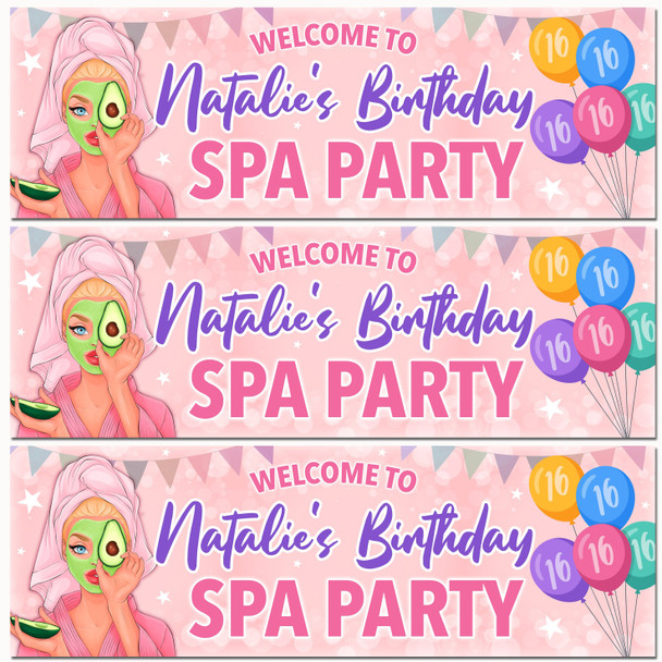 Personalised Party Banner For Kids Birthday Blonde Hair Girl Spa Pamper Party