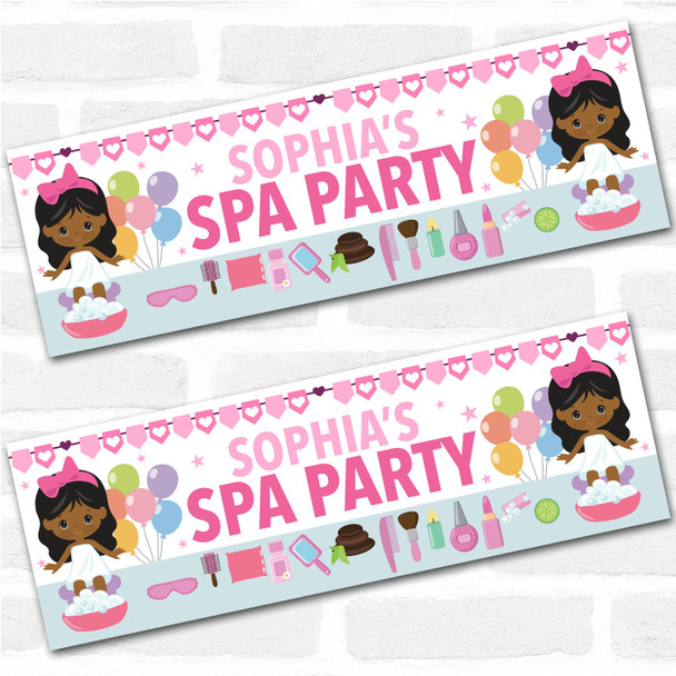 Personalised Party Banner For Kids Birthday Dark Skin Cute Girl Spa Party