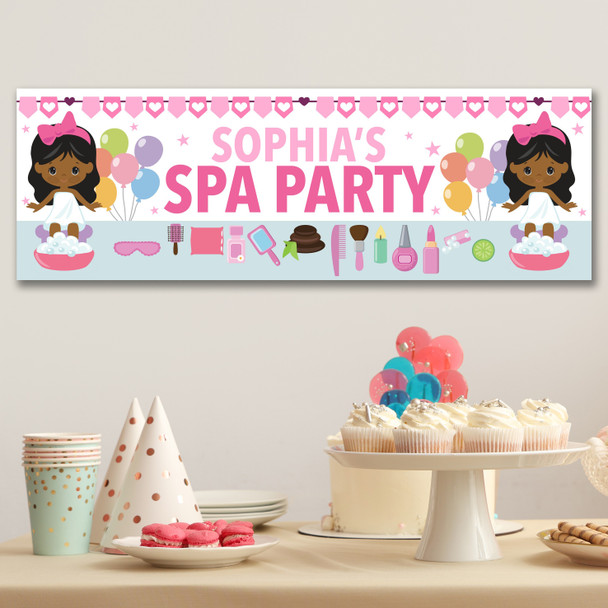 Personalised Party Banner For Kids Birthday Dark Skin Cute Girl Spa Party